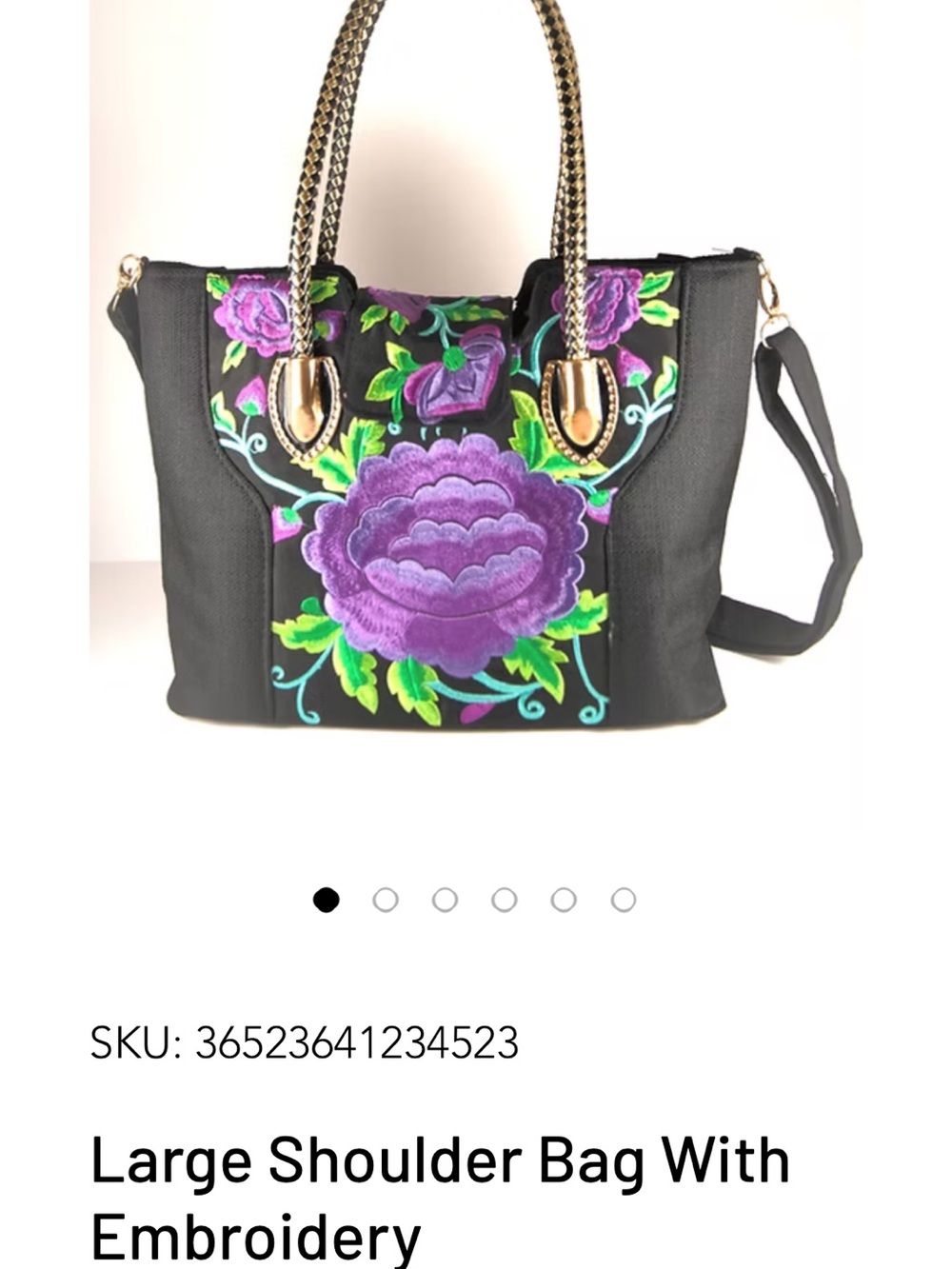 Oye mami! Black Canvas Tote Bag with Blue Floral Embroidery